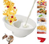POTKFMN Never Soggy Cereal Bowl, Anti Soggy Cereal Bowls, Cereal Bowl Separate Milk, Divided Cereal Bowl with Slide, Split Cereal Bowl, Crunch Snack and Dip Bowls Plastic Cereal Bowl (White)