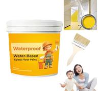 POTKFMN Waterproof Water-Based Epoxy Floor Paint, 300g Quick Dry Anti Slip Water Based Floor Paint, Waterproof Concrete Floor Paint for Garage, Kitchen or Industrial Factory (Yellow)