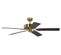Potkuri 52 inch / 132 cm Reversible Ceiling Fan without Lights in Satin Brass with Mahogany Blades and Pull Cord