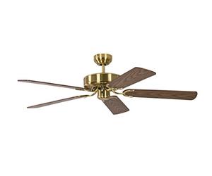 Potkuri 52 inch / 132 cm Reversible Ceiling Fan without Lights in Satin Brass with Oak Blades and Pull Cord