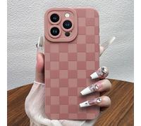 Potok Compatible with iPhone 15 Pro Max Case Cute, Checkerboard Plaid Pattern Aesthetic Pink Case Design for Women & Girls, Full Camera Protection Slim Protective Cover for iPhone 15 Pro Max