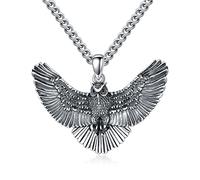 POTOPYY Sterling Silver Owl/Eagle Necklace, 3D Winged Owl/Eagle Pendant, 22 Inch Chain, 925 Sterling Silver, Gift Box Included, For Men & Women
