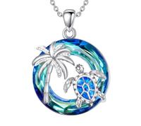 POTOPYY Turtle Necklaces for Women Sterling Silver Crystal Sea Turtle Necklace with Palm Tree Tortoise Pendant Jewelry Gifts