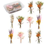 POTRUWE 10Pcs Mini Dried Flowers Bouquet, Mixed Dried Flowers with Stem Dried Gypsophila Bouquets Boutonniere Cake Artificial Flower Dried Floral Arrangement for DIY Crafts