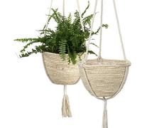 POTRUWE 2 Packs Macrame Plant Hangers Seagrass Plant Indoor Boho Hanger Large Hanging Wall Plants Rattan Woven Plant Hanger Flower Pot Holder for Garden, Outdoor, Indoor (Beige)