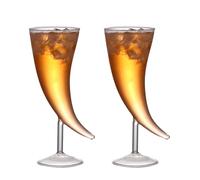 POTRUWE 2Pcs Bar Drinkstuff Viking Horn Glass Cocktail Cups, Horn Shaped Glass Cocktail Goblet Glass Martini Cocktail Glasses Drinking Mug Cup Drinking Horn for Bar Wedding Party