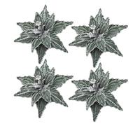 POTRUWE 4 Pack Velvet & Glitter Poinsettia Flower, Large Artificial Christmas Flower Decoration Christmas Tree Ornaments Wreath Garland Decoration (Green)