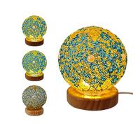 POTRUWE Mosaic Glass Lamps with Wooden Base, Stained Glass Lamp Bohemian Style Bedside Lamps Moroccan Lantern for Living Room Bedroom Decorations (Morocco-Green)