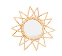 POTRUWE Rattan Wall Mounted Mirror Boho Wall Mirror, Sun Wall Mirror Art Decoration Makeup Mirror Flower Wicker Rattan Decorative Wall Hanging Mirror for Entryway, Living Room (C)