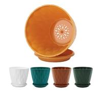 Pots - 5 Piece Outdoor Planter with Drainage and Saucer | Pots for Gardening | for Cactus Pothos Indoor and Outdoor Porch Patio Window Garden Balcony