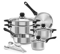 Pots and Pans Set, 12 Piece Stainless Steel Hob Pots Set and Frying Pans Non Toxic Kithchen Cookware w/Lids for Healthy Cooking, Saty-Cool Handles, Easy to Clean and Compatible with All Stovetops