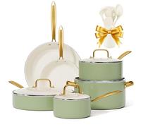 Pots and Pans Set Non Stick - VONIKI Ceramic Cookware Set with Cooking Utensils Set, Non Toxic Kitchen Cookware Sets Dutch Oven Pot with Lid Saucepan Set Sauté Pan Frying Pan Set for Cooking Gifts