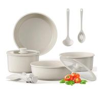 Pots and Pans Set with Detachable Handle, 9PCS Non Stick Induction Cookware Set, Granite Coating PFAS PFOA Free, Space Saving Stackable for Organized Kitchen & RV - White