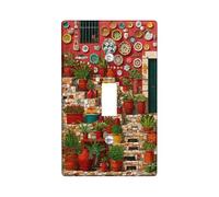 Pots Bathroom Single Light Switch Cover Plate, Mediterranean Rustic Plants Stairs Summer Red Plastic Standard Size Toggle Light Switch Cover for Home Living Room Bedroom Apartment Decor (Single)