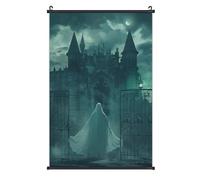 POTSCBVW 16"x24" Classic Canvas Wall Art with Hanging Kit, Ghost in The Castle Hanging Poster Waterproof & Fade-Resistant Scroll Canvas Painting for Home, Office Decor