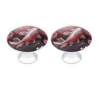 POTSCBVW 2 Pack Cherry Blossom Red Carp Cabinet Knobs Round 1.1" X 0.8" - Stainless Steel Drawer Pulls Minimalism Drawer Knobs Cabinet Hardware for Kitchen, Furniture Doors & Drawers