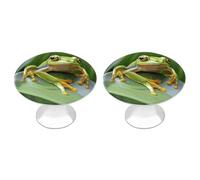 POTSCBVW 2 Pack Tree Frog Cabinet Knobs Round 1.1" X 0.8" - Stainless Steel Drawer Pulls Minimalism Drawer Knobs Cabinet Hardware for Kitchen, Furniture Doors & Drawers