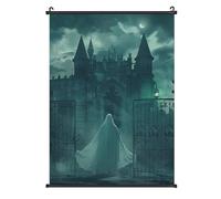 POTSCBVW 20"x28" Classic Canvas Wall Art with Hanging Kit, Ghost in The Castle Hanging Poster Waterproof & Fade-Resistant Scroll Canvas Painting for Home, Office Decor