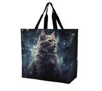 POTSCBVW A Cat in A Nebula Tote Bag for Women, Reusable Large Capacity Shopping Bag Lightweight Handbag for Walking, Gym