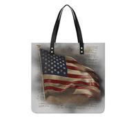POTSCBVW American Flag Tote Bag for Women, Extra Large PU Leather Handbag, Soft Shoulder Bag for Work & Beach