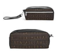POTSCBVW Ancient Egyptian Hieroglyph Pencil Case Large Capacity with Two Compartments, Zipper Leather Pencil Pouch, Portable Travel Cosmetic Bag for Women Men