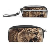 POTSCBVW Angry Lion Pencil Case Large Capacity with Two Compartments, Zipper Leather Pencil Pouch, Portable Travel Cosmetic Bag for Women Men