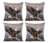 POTSCBVW Bald Eagle Pillow Covers, Breathable Linen Pillow Cases - All Season | Hidden Zipper, Square Pillowcases for Bed, Sofa, Car Decor, 18"x18"（4pcs）