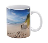 POTSCBVW Beach Scenery Mugs 11 Oz Ceramic Coffee Mugs for Cafe & Home, Elegant Classic Tea Cup Gift for Men & Women