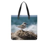 POTSCBVW Bird Perching on The Rock Tote Bag for Women, Extra Large PU Leather Handbag, Soft Shoulder Bag for Work & Beach