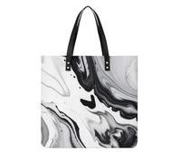 POTSCBVW Black And White Paint Mixed Tote Bag for Women, Extra Large PU Leather Handbag, Soft Shoulder Bag for Work & Beach