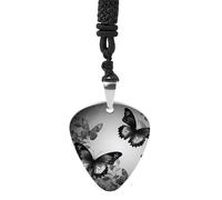 POTSCBVW Black Gray Butterflies Guitar Pick Necklace for Men Women Titanium Steel Guitar Picks Pendant, Personalized Rock Music Jewelry for Anniversary Birthday Music Lover Gifts, One size, Titanium