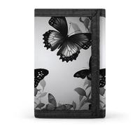 POTSCBVW Black Gray Butterflies Wallet Compact Trifold Wallet with Keychain Lightweight & Durable Purse for Outdoor, style, One size, Classic