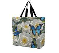 POTSCBVW Blue Butterfly Tote Bag for Women, Reusable Large Capacity Shopping Bag Lightweight Handbag for Walking, Gym