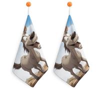 POTSCBVW Cartoon Donkey Hand Towels, 2PCS Microfiber Hand Towels with Hanging Loop, Super Absorbent Quick-Dry Bathroom & Kitchen Towel Lint-Free, 11.8 X11.8 Inch