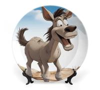 POTSCBVW Cartoon Donkey Wall Art, 7inch Bone China Decorative Plate with Stand, Ceramic Display Plate Set for Home Wall Hanging Decoration