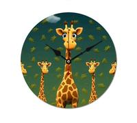 POTSCBVW Cartoon Giraffe Wall Clock Silent Non-Ticking, 30 * 30cm Round Wood Clock Battery Operated, Minimalist No Scale Clocks for Living Room, Bedroom, Office, Black-Style