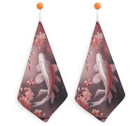 POTSCBVW Cherry Blossom Red Carp Hand Towels, 2PCS Microfiber Hand Towels with Hanging Loop, Super Absorbent Quick-Dry Bathroom & Kitchen Towel Lint-Free, 11.8 X11.8 Inch