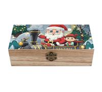 POTSCBVW Christmas Train Wooden Box with Hinged Lid - Vintage Small Keepsake Box Jewelry Organizer Decorative Boxes Rustic Wood Gift Boxes for Jewelry Photos Trinkets 7.9" X 3.9" X 2.3"
