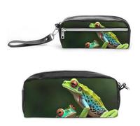 POTSCBVW Colored Frogs And Dragonflies Pencil Case Large Capacity with Two Compartments, Zipper Leather Pencil Pouch, Portable Travel Cosmetic Bag for Women Men