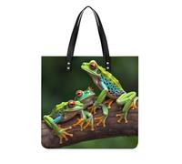 POTSCBVW Colored Frogs And Dragonflies Tote Bag for Women, Extra Large PU Leather Handbag, Soft Shoulder Bag for Work & Beach