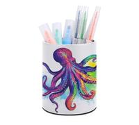 POTSCBVW Colorful Octopus Pen Holder for Desk, PU Leather Pencil Holders Round Pen Cup Desk Organizer for Office Supplies, Stylish Makeup Brush Holder Pencil Cup for Home, Classroom