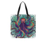POTSCBVW Colorful Octopus Tote Bag for Women, Extra Large PU Leather Handbag, Soft Shoulder Bag for Work & Beach