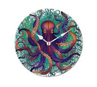 POTSCBVW Colorful Octopus Wall Clock Silent Non-Ticking, 30 * 30cm Round Wood Clock Battery Operated, Minimalist No Scale Clocks for Living Room, Bedroom, Office, White-Style