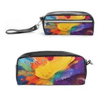 POTSCBVW Colorful Paint Splatter Art Pencil Case Large Capacity with Two Compartments, Zipper Leather Pencil Pouch, Portable Travel Cosmetic Bag for Women Men