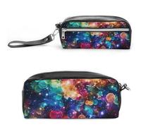 POTSCBVW Colorful Rainbow Stars Pencil Case Large Capacity with Two Compartments, Zipper Leather Pencil Pouch, Portable Travel Cosmetic Bag for Women Men