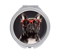 POTSCBVW Compact Mirror for Purse, French Bulldog Makeup Mirror Ultra Slim Double-Sided 1X/2X Magnifying, Small Pocket Mirrors Foldable Vanity Mirrors for Travel, On-The-Go Touch-Ups