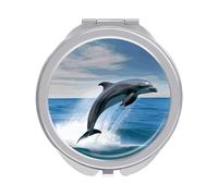 POTSCBVW Compact Mirror for Purse, Jumping Up Dolphins Makeup Mirror Ultra Slim Double-Sided 1X/2X Magnifying, Small Pocket Mirrors Foldable Vanity Mirrors for Travel, On-The-Go Touch-Ups