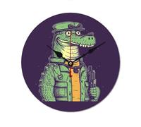 POTSCBVW Crocodile Holding Gun Wall Clock Silent Non-Ticking, 30 * 30cm Round Wood Clock Battery Operated, Minimalist No Scale Clocks for Living Room, Bedroom, Office, Black-Style