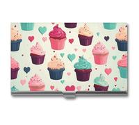 POTSCBVW Cupcake Candy Hearts Sweet Business Card Holder Super Light Portable Aluminium Alloy Credit Card Organizer Slim Professional Business Card Case for Office Workers Man And Women