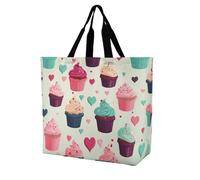POTSCBVW Cupcake Candy Hearts Sweet Tote Bag for Women, Reusable Large Capacity Shopping Bag Lightweight Handbag for Walking, Gym